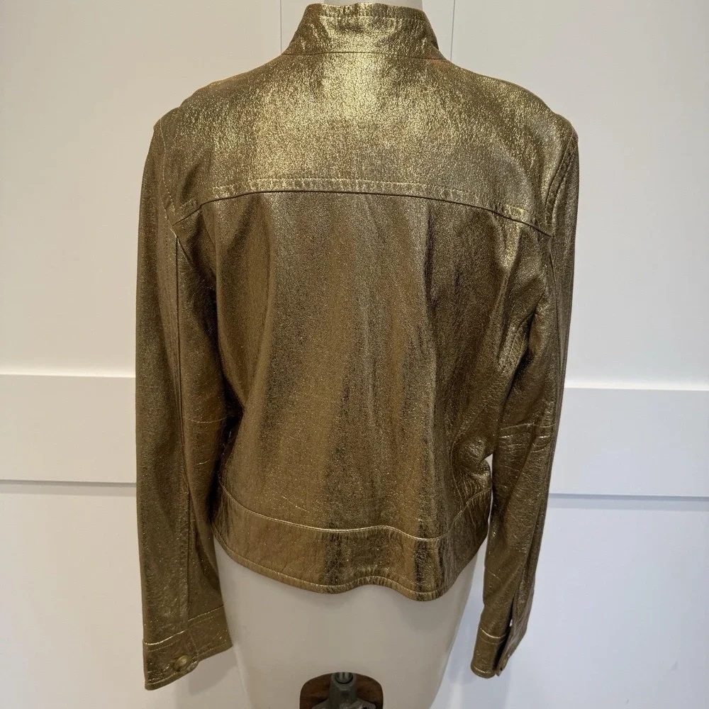 Vintage George By Mark Eisen‎ Gold Foil Goat Suede Luxe Metallic Jacket Y2K Sz L